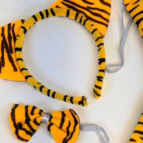 🎃 Tiger Stripe Costume Headband, Bow & Bendable Tail - 3pc Set New - Picture 2 of 2